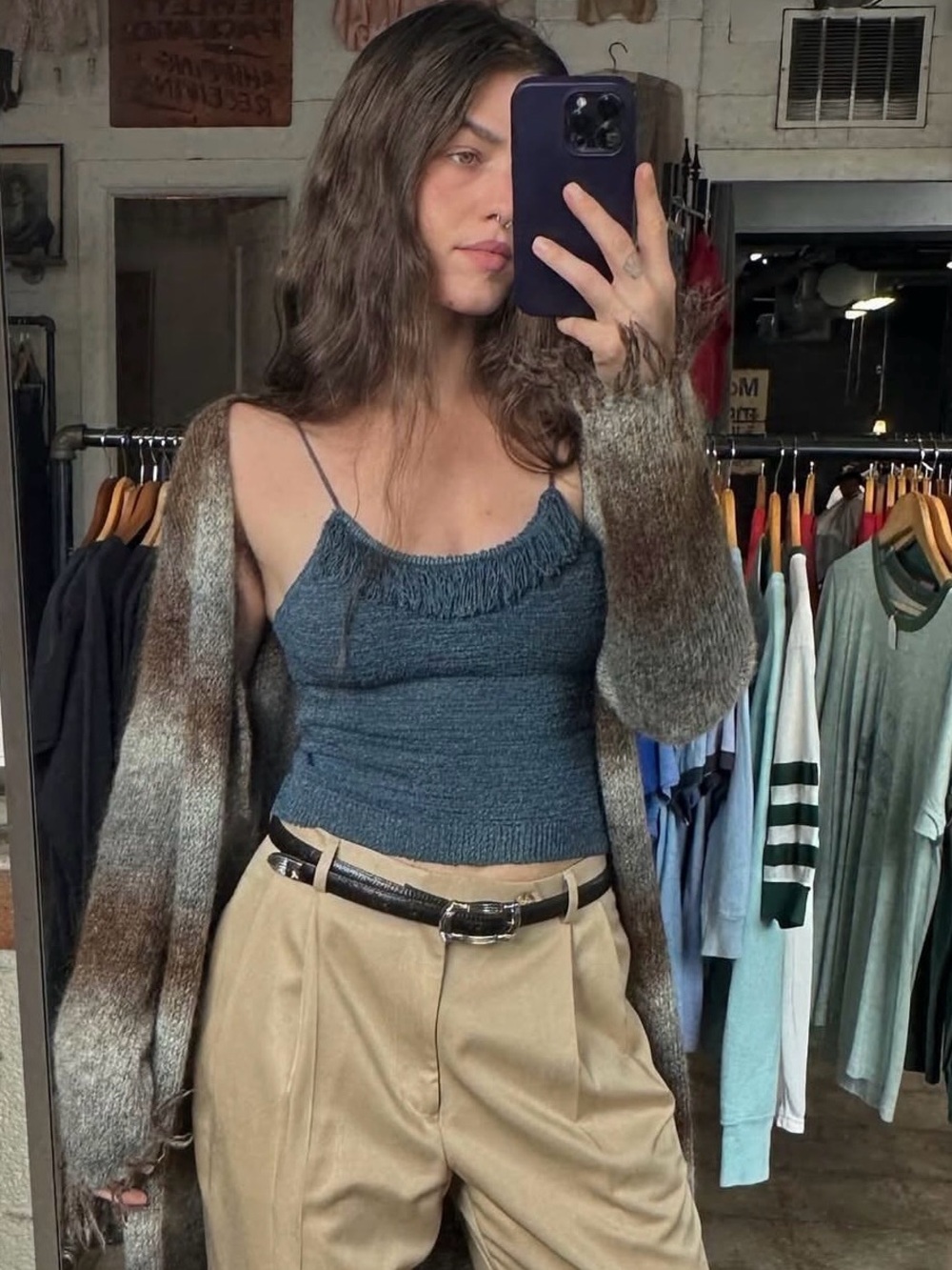 Vintage Y2K Blue Textured Knit Crop Tank
